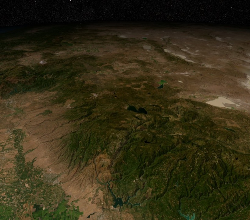 The Sierra Nevada foothills of Nevada County, California, seen from above