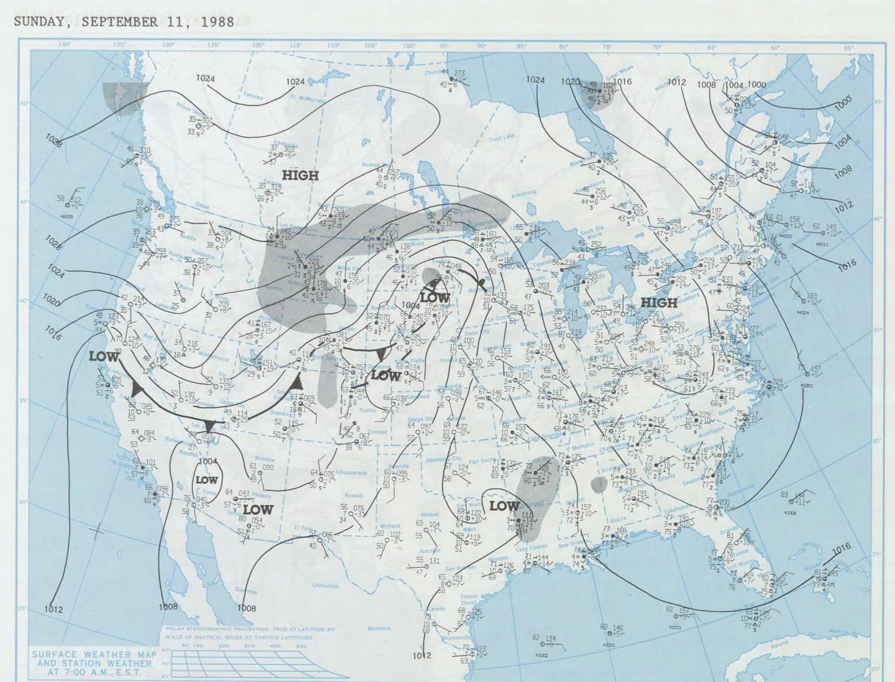 Surface weather map, September 11, 1988