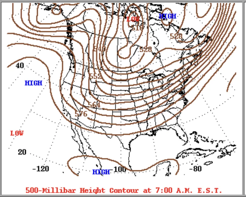 500-millibar height contours, November 8, 2018