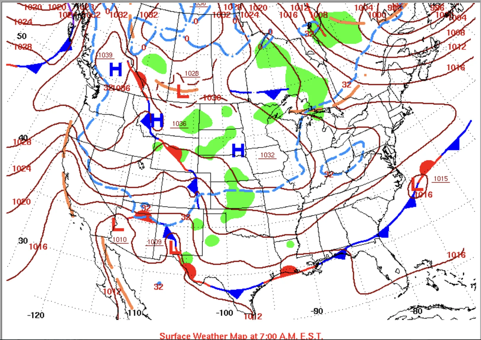Surface weather map, November 8, 2018
